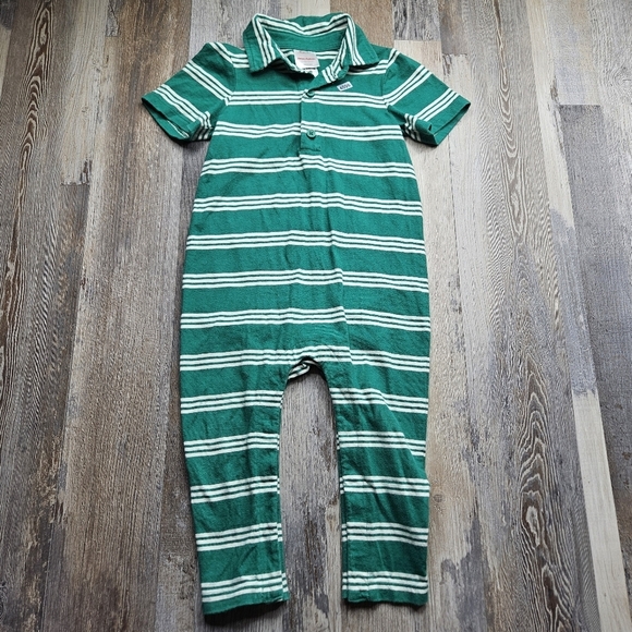 Hanna Andersson 2T (85cm) Green White Stripes Knit Romper - Picture 1 of 6